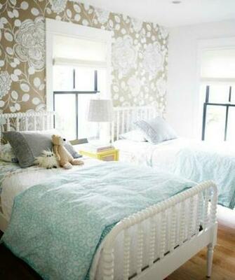 Large Scale Neutral Floral Wallpaper Soft Aqua Bedding Rue Mag