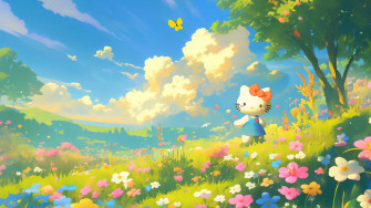 Hello Kitty Meadow Desktop Wallpaper