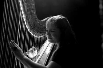 HD Wallpaper Woman Playing Harp Grayscale Photo Music Concert