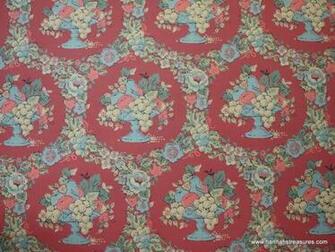 S Vintage Wallpaper Red Blue Gold And Green Baskets Of Fruit