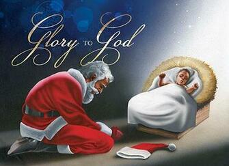 Glory To God Manger Santa And Baby Jesus Christmas Card