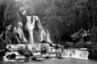 Laos Greyscale Kuang Si Falls Sm5ltg356zhceekl Wallpaper