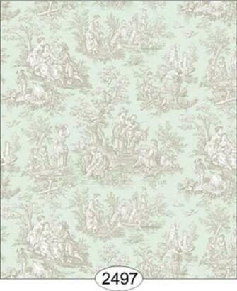 Dollhouse Wallpaper Farm Life Toile Grey On Aqua
