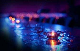 Wallpaper Close Up Blue Candles Lights Bokeh Macro