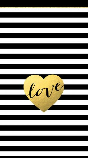 Black White Stripes Gold Heart Love iPhone Phone Background