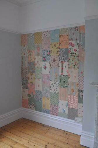 Patchwork Quilt Effect Using Vintage Wallpaper Cuttings On A Wall