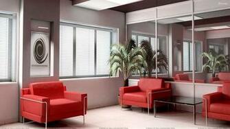 Red Sofa Set And White Background In Waiting Room Wallpaper