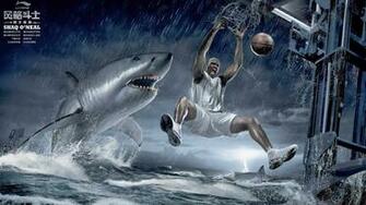 Shaq Dunk On Shark HD Wall Wallpaper