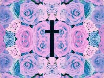 Cross Text Pastel Background Goth Flowers