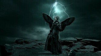 Dark Horror Gothic Angel Women Skull Cg Digital Art Lightning Storm