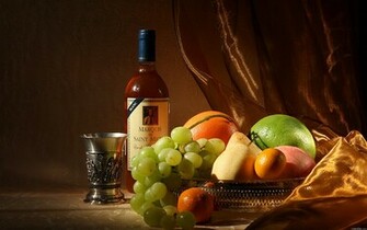 Wallpaper Wine Bottle Fruit Still Life HD Background