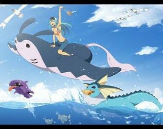 Pokemon Aqua Hair Bikini Blue Bra Clouds Hat Mantine