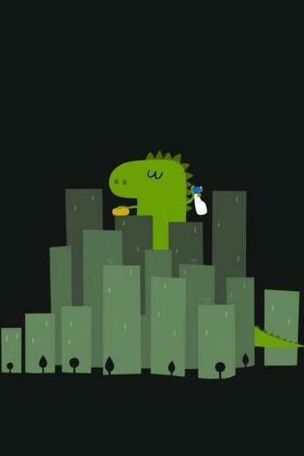 Cute Dinosaur Wandering In City iPhone 4s Wallpaper