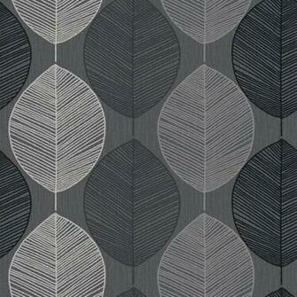 Black Silver Taupe Retro Leaf Motif Arthouse