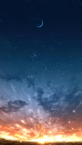 Sunset Scenery Anime Girl 4k Phone iPhone Wallpaper 654a