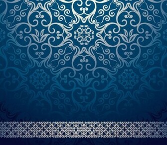Vector Vintage Blue Glossy Floral Swirls Background With White