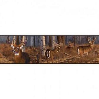 Lake Forest Lodge Deer Border Wildlife Wallpaper Decor
