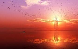Sunset Horizon Ocean Wallpaper Which Is Under The