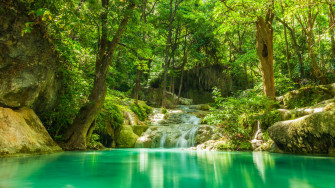 Lake And Water Cascades In Forest HD Nature 4k Wallpaper Image