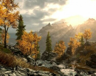 Wallpaper Skyrim Twilight River Flow HD