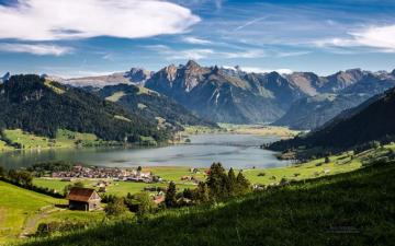 Mountains Lake Switzerland Homes Valley Wallpaper