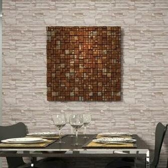 Stacked Brick Stone Wallpaper Brown Grey Beige Vinyl
