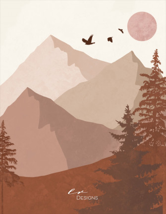 Birds Flying In The Sky Over Mountains And Trees Wallpaper