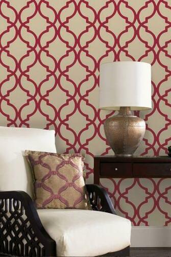 Harira Red Moroccan Trellis Wallpaper Decoration Living Dining Ro