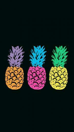 Pineapple Neon Pop Art Black Background In