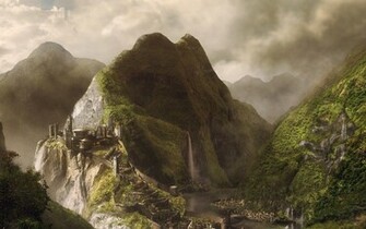 Fantasy World Wallpaper Mountains Water Stock Photos