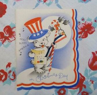 Vintage Patriotic Christmas Card Ww2 Era Cards
