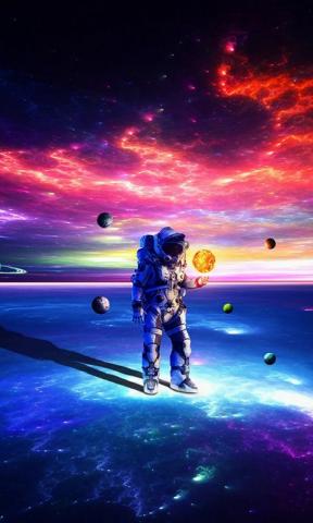 Cosmonaut Walking On Planets HD Wallpaper