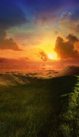 Sunset Valley Fences Road Galaxy Tab Wallpaper