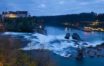 Wallpaper River Castle Waterfall Switzerland