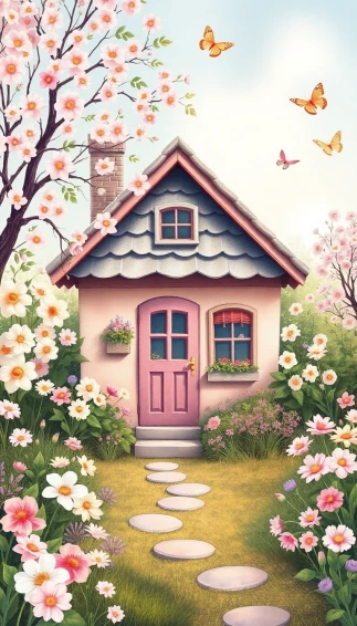 Springtime Cottage Wallpaper
