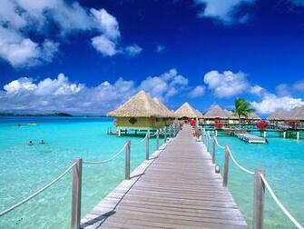 Tropical Island Beach Scenery Holiday Village Wallpaper