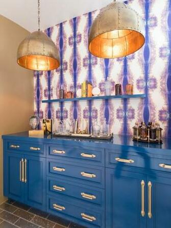 Lacquered Cabinetry Graphic Wallpaper Transforms Once Closet Into