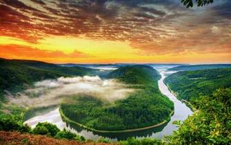 Mountain River Sunset HD Wallpaper Background Image