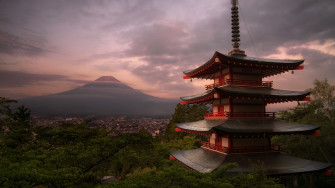 Pap Is De Parede Jap O Templo Monte Fuji Nuvens Anoitecer Wallpaper