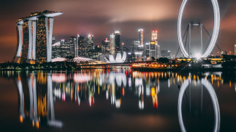 Desktop Wallpaper Singapore City Skyscrapers Buildings Night