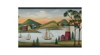 Home Blue Nautical Sailboats Wallpaper Border