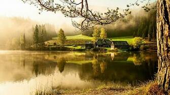 Fond D Cran Maison De Campagne Lac Le Matin Au Calme Beaux
