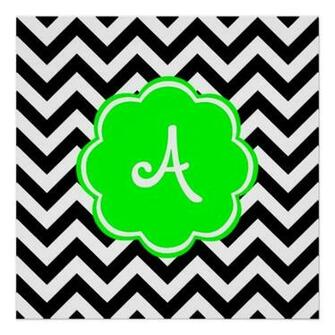 Neon Green Custom Monogram With Chevron Pattern Poster