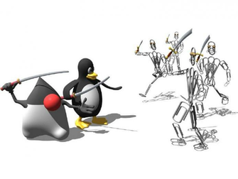 Stylized Wallpaper Featuring The Linux And Java Logos