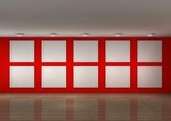 Exhibition Hall Red Background Wall Design Yellow
