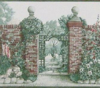 Red Brick Wall Wallpaper Border Gate Ivy Plantation New