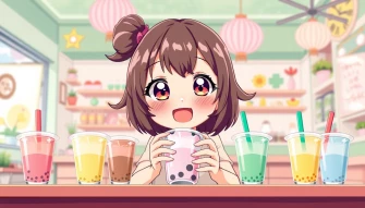 Cute Anime Girl Drinking Boba Wallpaper