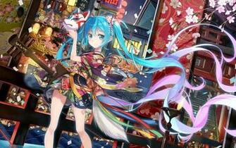 Hatsune Miku Festival Yukata Twintails Mask Sakura Shrine