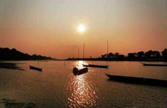 Sunset Landscape Assam India River Boat Wallpaper