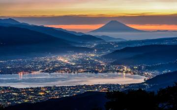 Wallpaper Japan Landscape Lights Sunset Sea City Mount